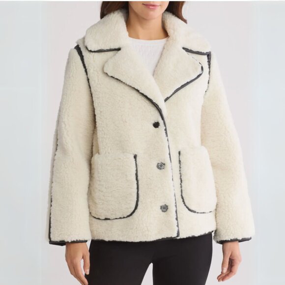 Jason Wu Faux Leather Trim Faux Shearling Teddy Coat - Picture 1 of 5